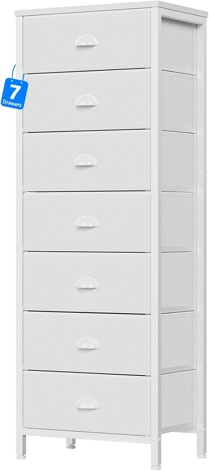 White Tall Dresser for Bedroom with 7 Drawers