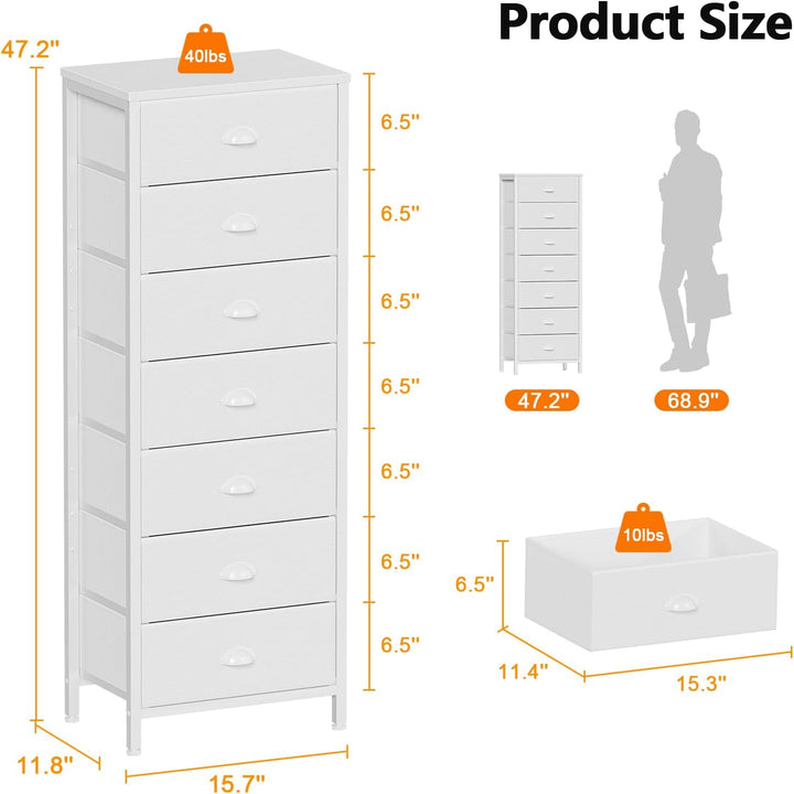 White Tall Dresser for Bedroom with 7 Drawers