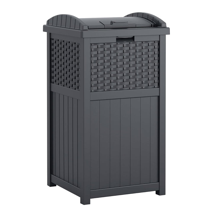 Suncast 33 Gallon Resin Outdoor Hideaway Patio Trash Can, Cyberspace Grey
