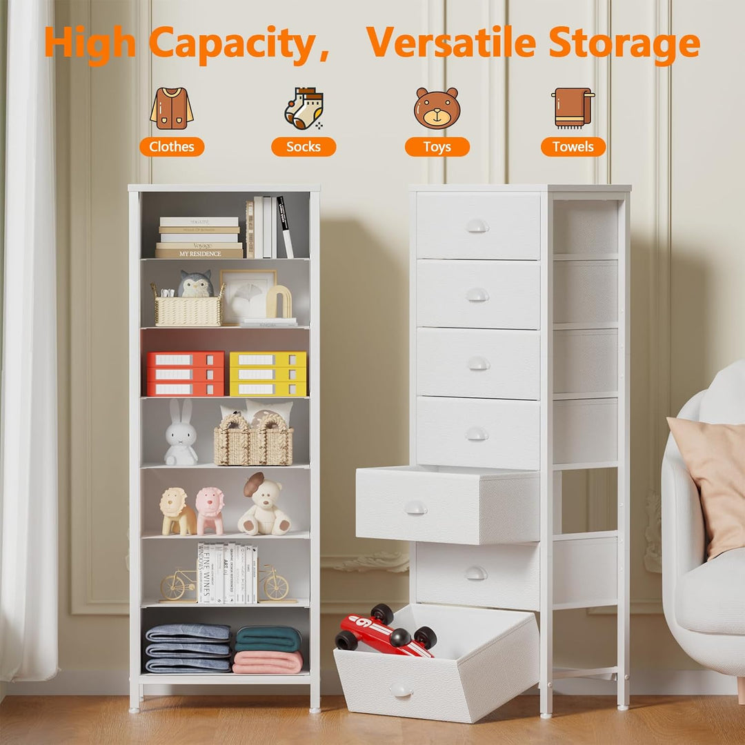 White Tall Dresser for Bedroom with 7 Drawers
