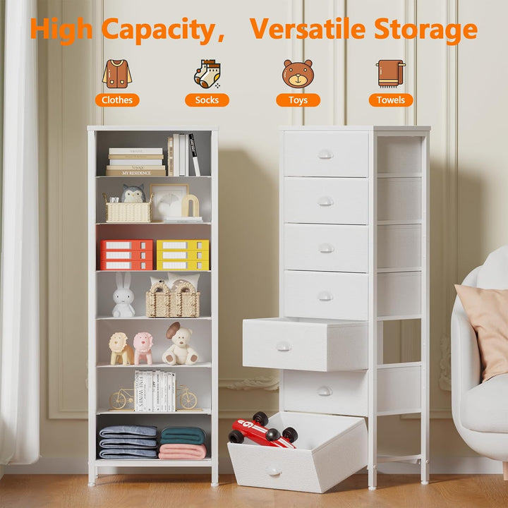 White Tall Dresser for Bedroom with 7 Drawers