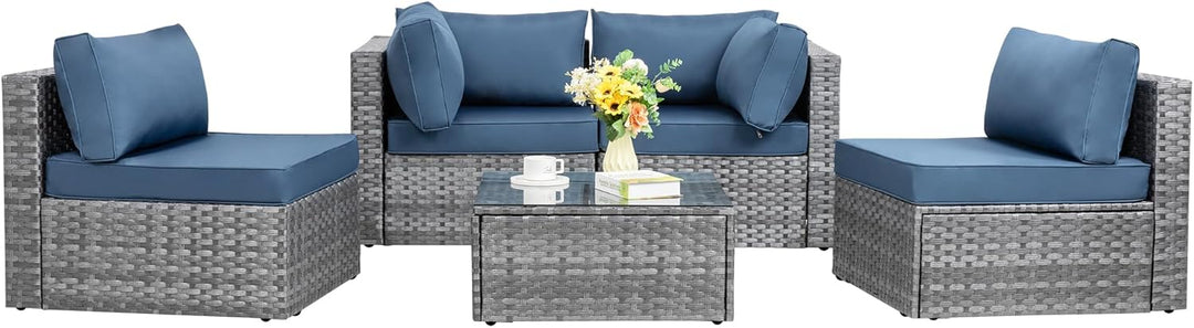 5 Pieces Outdoor Patio Sectional Sofa Couch