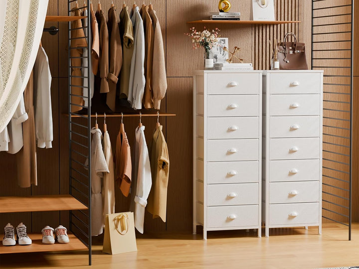 White Tall Dresser for Bedroom with 7 Drawers