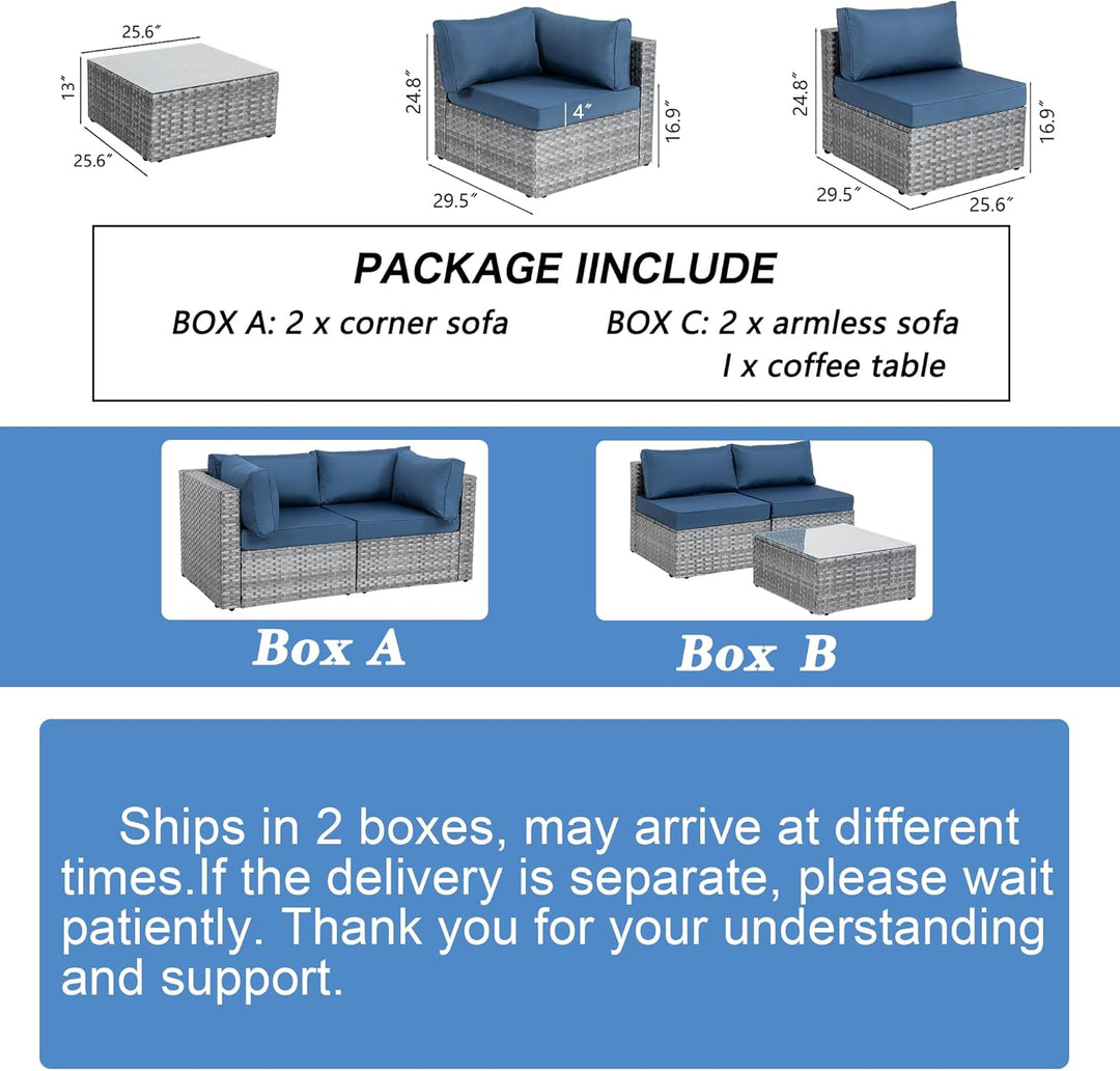5 Pieces Outdoor Patio Sectional Sofa Couch