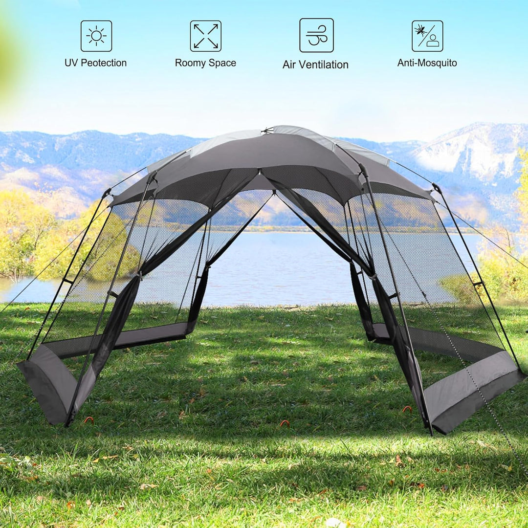 Screen House 15x13 FT Mesh Canopy Tent Camping Gazebo Shelter for 8-10 People Outdoor Party Activities, Grey