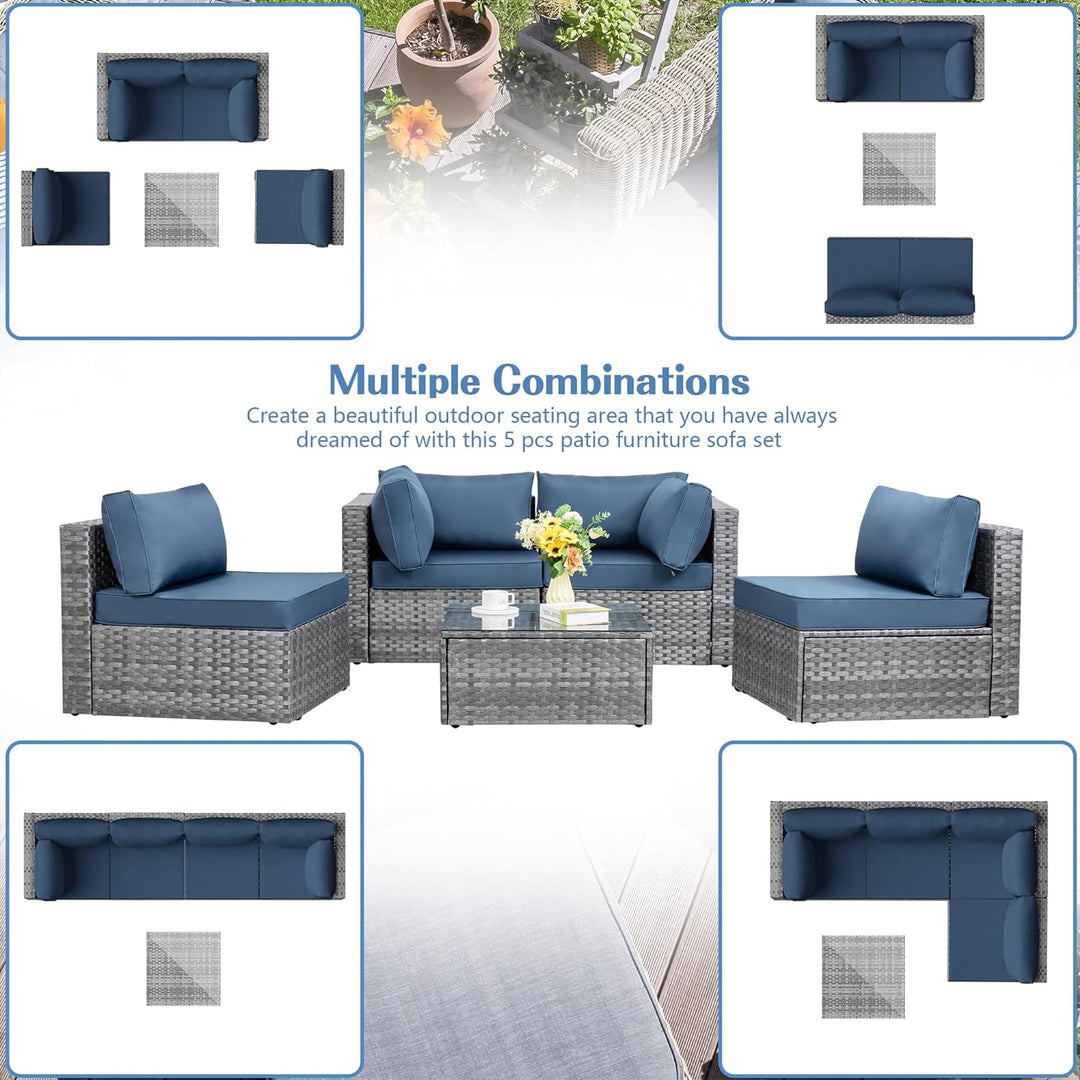 5 Pieces Outdoor Patio Sectional Sofa Couch