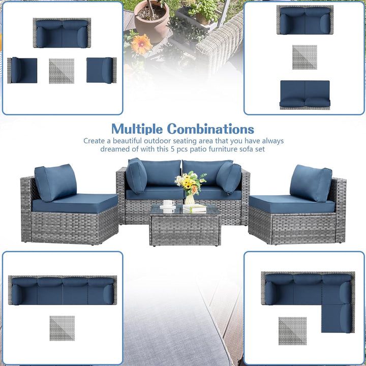 5 Pieces Outdoor Patio Sectional Sofa Couch