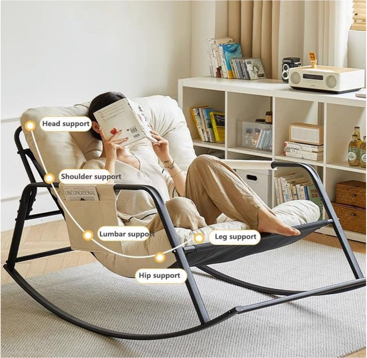 Double Sofa Rocking Chair with Removable Cushion